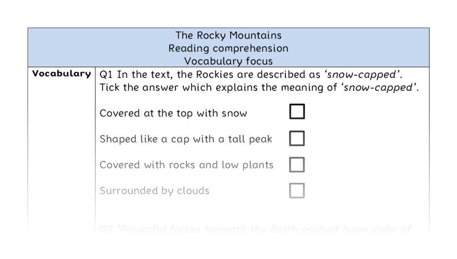 Reading comprehension - vocabulary - The Rocky Mountains