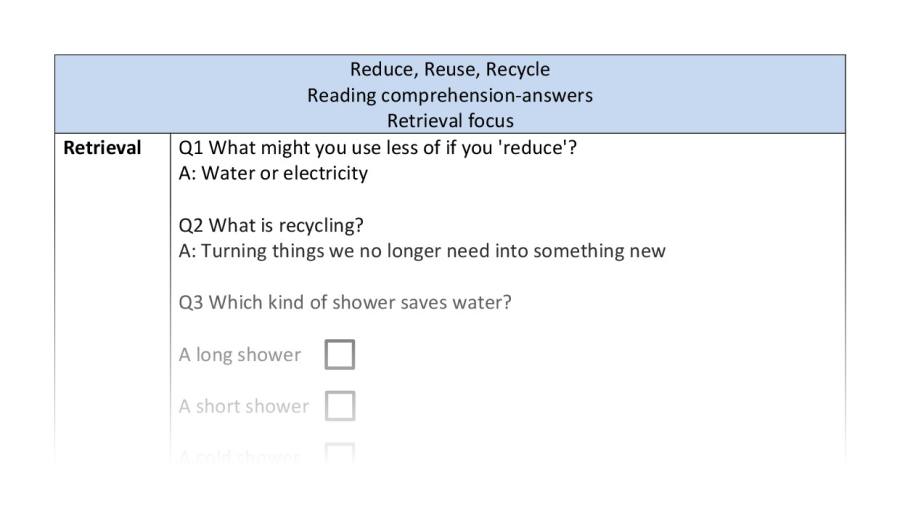 Reading comprehension - retrieval - Reduce, Reuse, Recycle