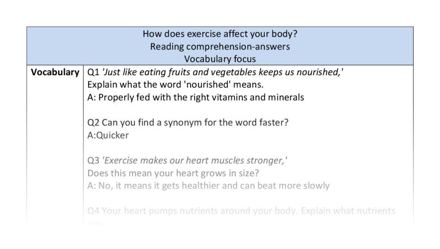 Reading comprehension - vocabulary - How does exercise affect your body - answers