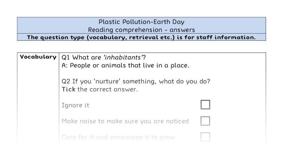 Reading comprehension VRSIPE-Earth day - answers