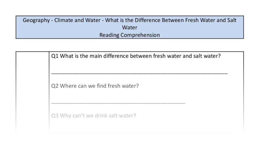 Reading comp - difference fresh and salt water - retrieval focus
