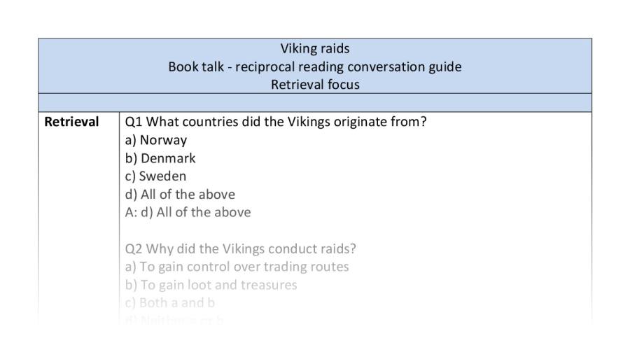 Reciprocal reading conversation - retrieval - Viking raids