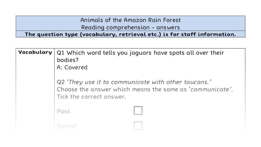 Reading comprehension-VRSIPE-Animals of the Amazon Rain Forest - answers