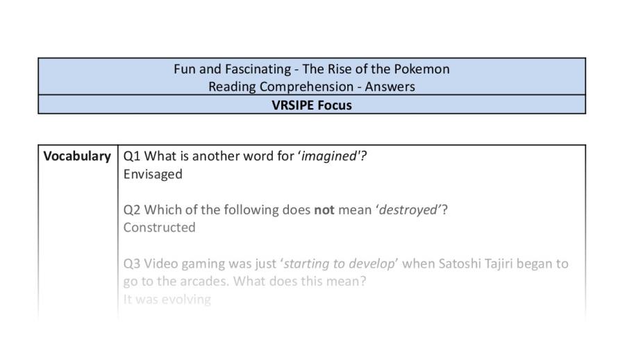 Reading Comprehension - The Rise of the Pokemon - Highlight Series 2 - VRSIPE Focus