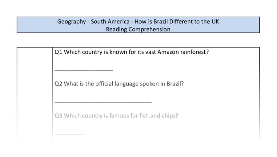 Reading Comprehension-How is Brazil Different to the UK-retrieval Focus