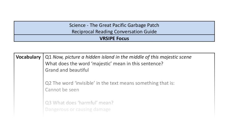 Reciprocal Reading Conversation - The Great Pacific Garbage Patch - VRSIPE Focus