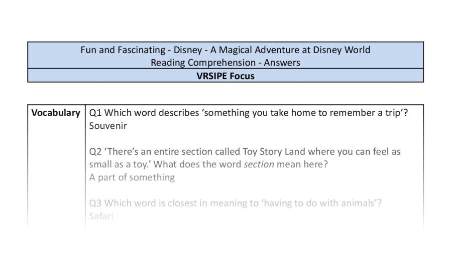 Reading Comprehension-A Magical Adventure at Disney World-VRSIPE Focus-answers