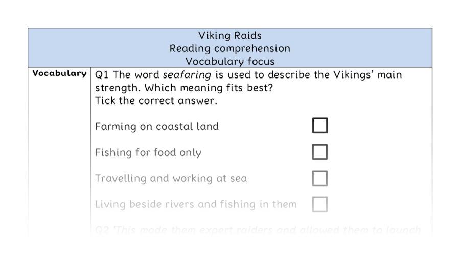 Reading comprehension - vocabulary - Viking Raids