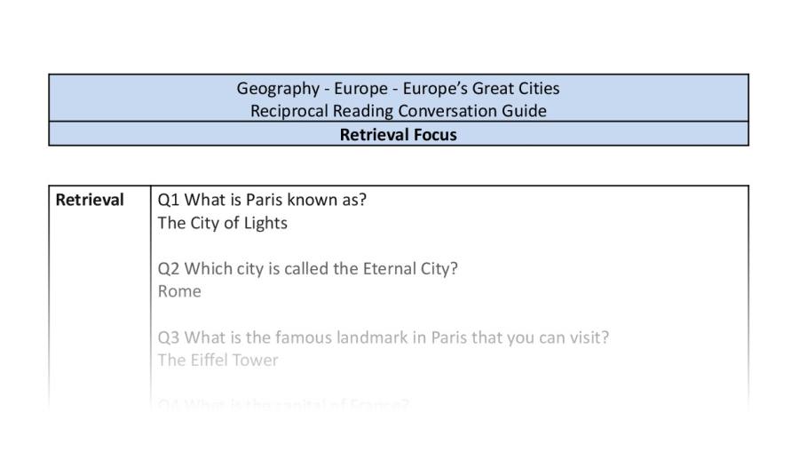 Reciprocal Reading Conversation - Europes Great Cities - Retrieval Focus