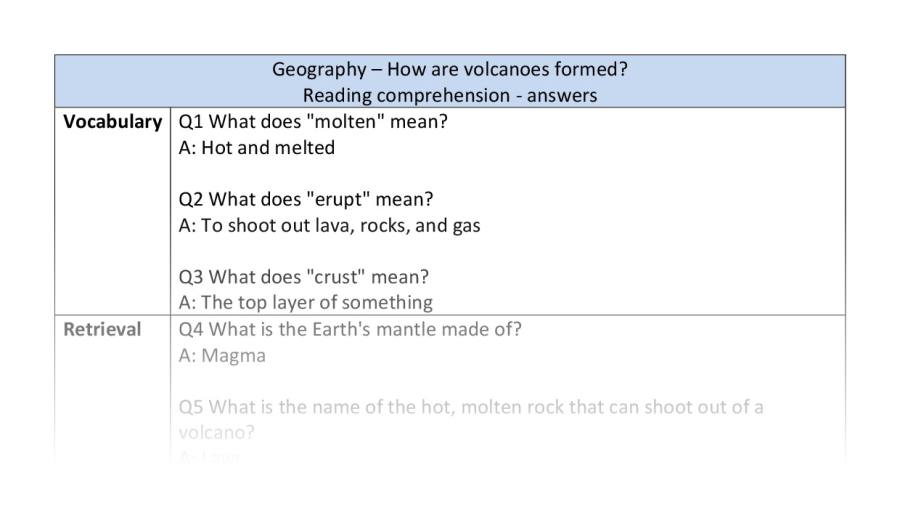 Reading comprehension - VRSIPE - how volcanoes form - answers