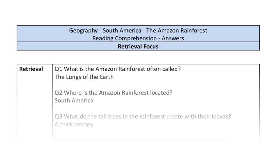 Reading comprehension-retrieval-The Amazon Rainforest - answers