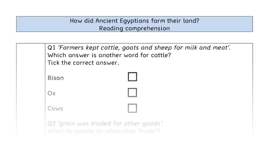 Reading comprehension - VRSIPE - Ancient Egyptian farming