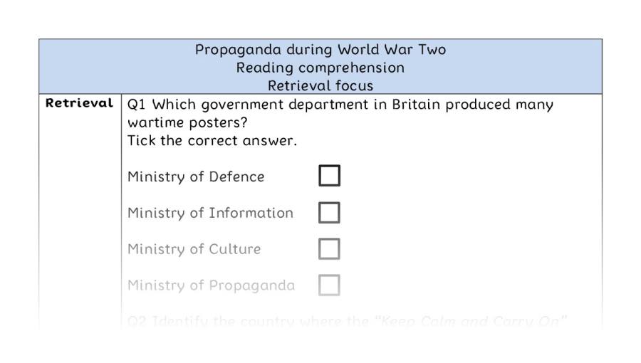 Reading comprehension - retrieval - Propaganda during World War Two