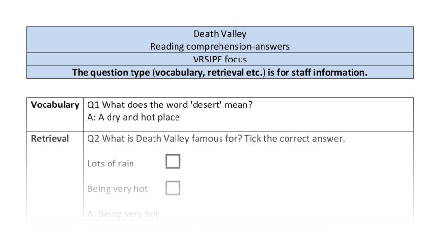 Reading comprehension - Death Valley - VRSIPE