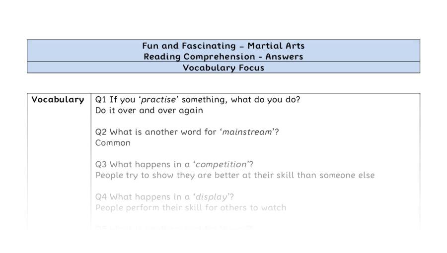 Reading Comprehension - Martial Arts - Highlight Series 1 - Vocabulary Focus