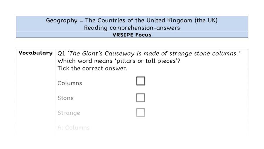 The Countries of the UK - Reading Comprehension Answers - VRSIPE Focus
