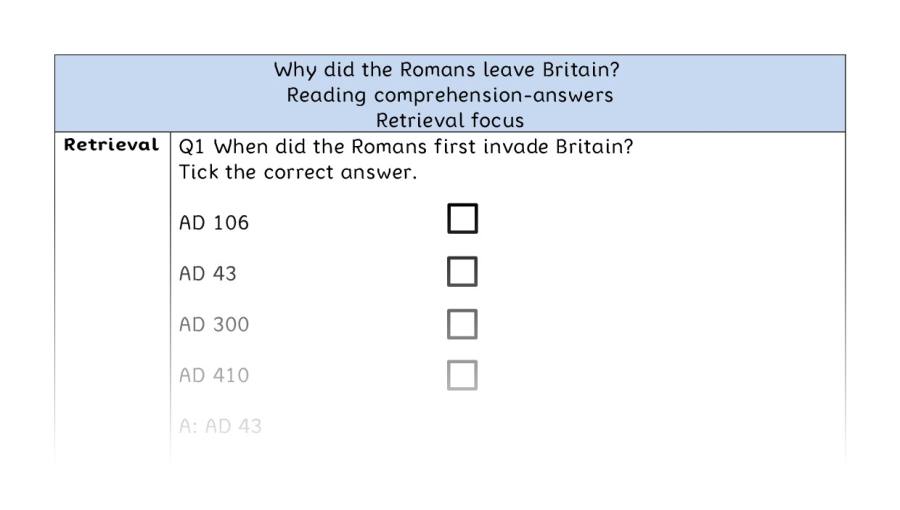 Reading comprehension - retrieval - Why did the Romans leave Britain - answers