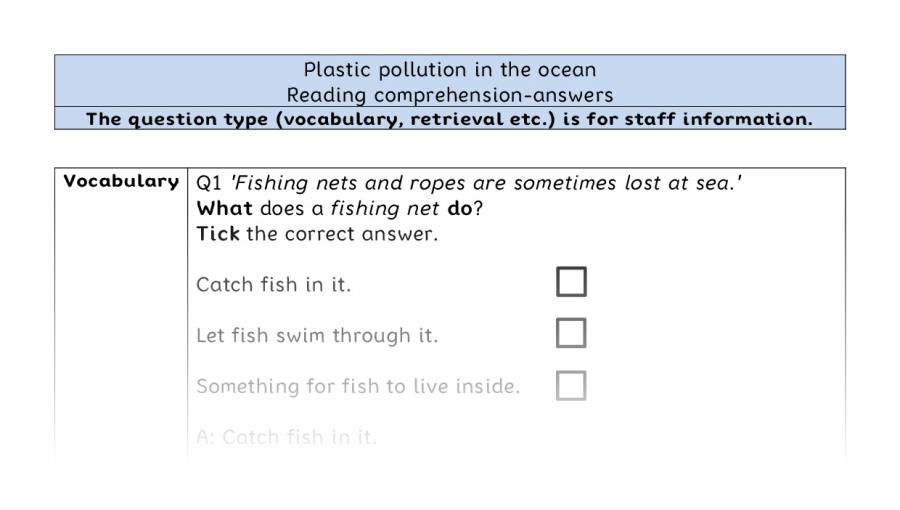Reading comprehension - VRSIPE - Plastic pollution in the ocean - answers