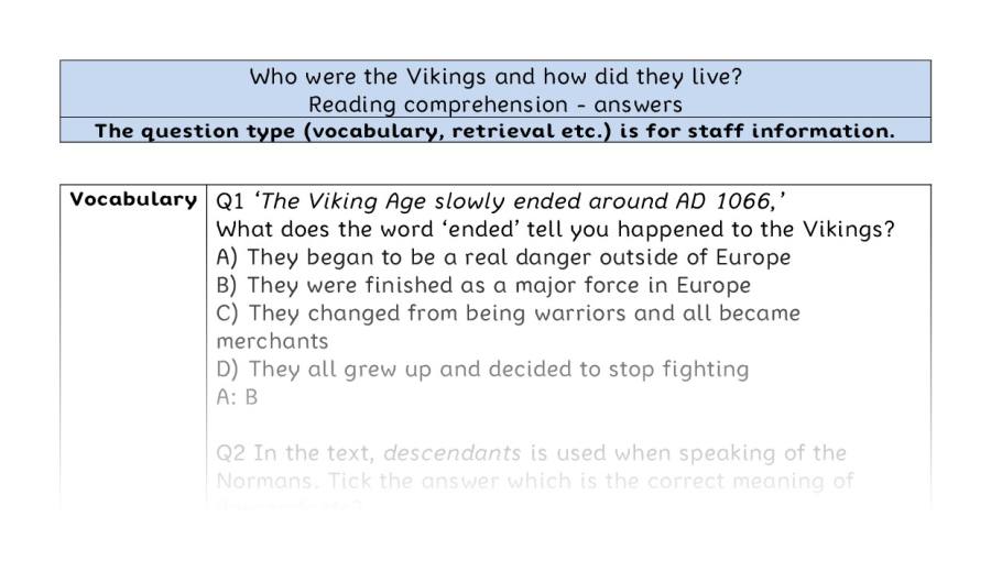 Comprehension - VRSIPE - Who were the Vikings and how did they live - answers