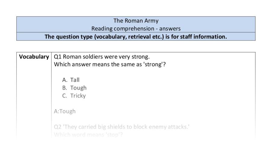 Reading comprehension - VRSIPE - The Roman Army