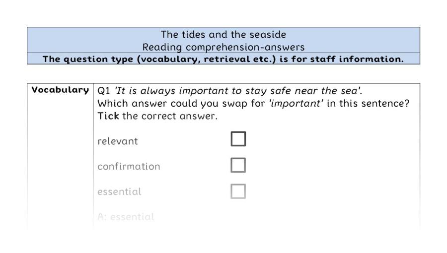 Reading comprehension - VRSIPE - The tides and the seaside - answers