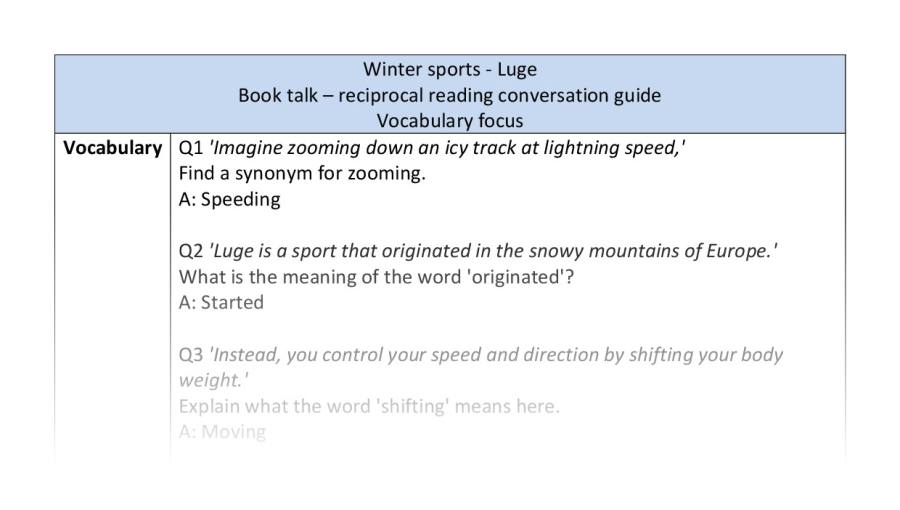 Reciprocal reading - vocabulary - Luge
