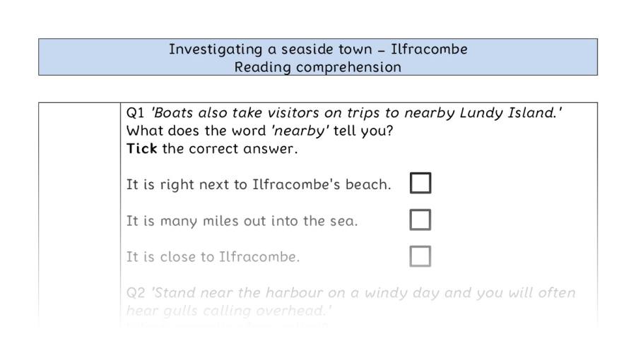 Reading comprehension - VRSIPE - seaside towns - Ilfracombe