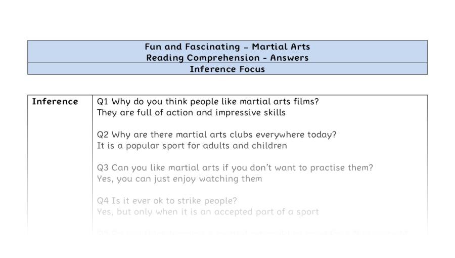 Reading Comprehension-Martial Arts-Inference Focus-answers