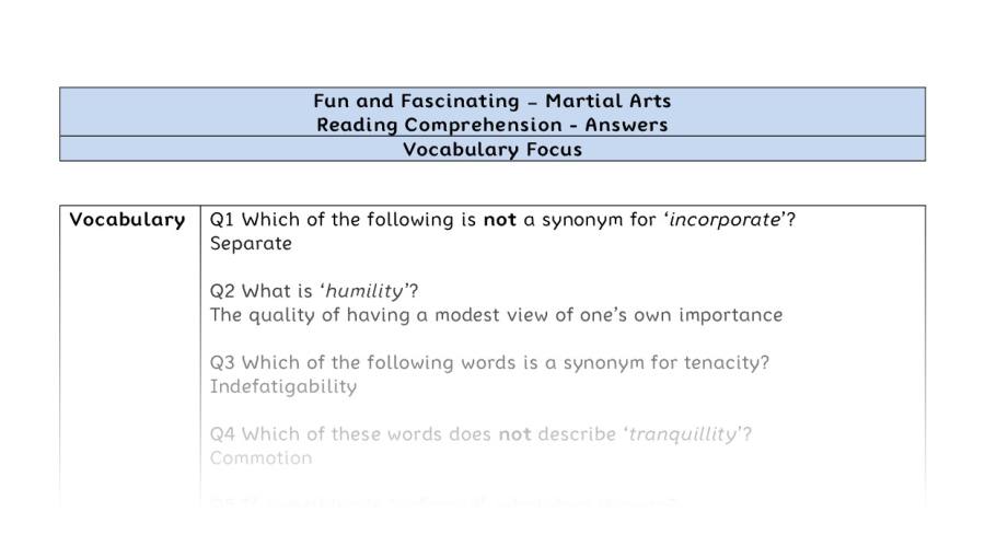 Reading Comprehension - Martial Arts - Year 7 - Vocabulary Focus