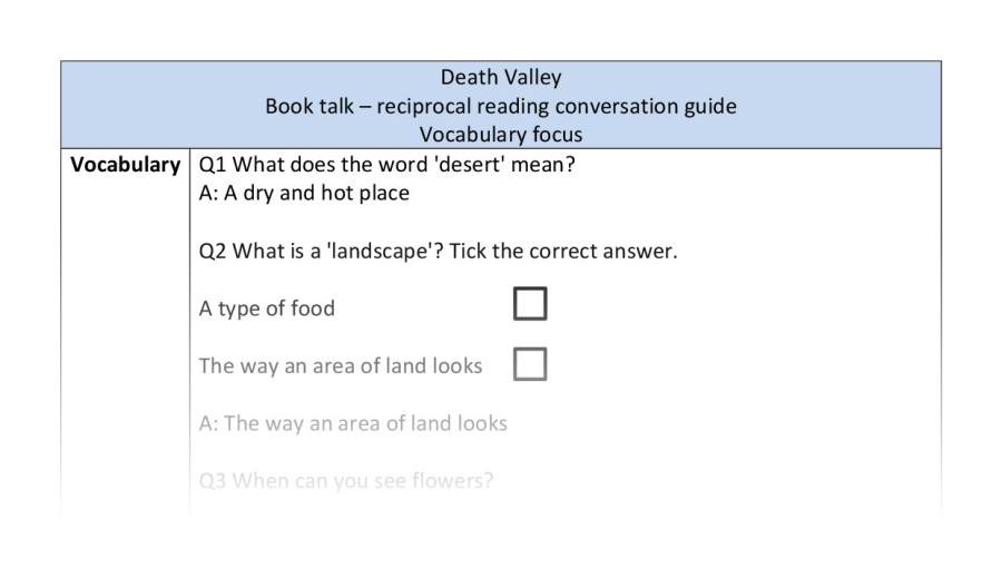 Reciprocal reading - Death Valley - vocabulary