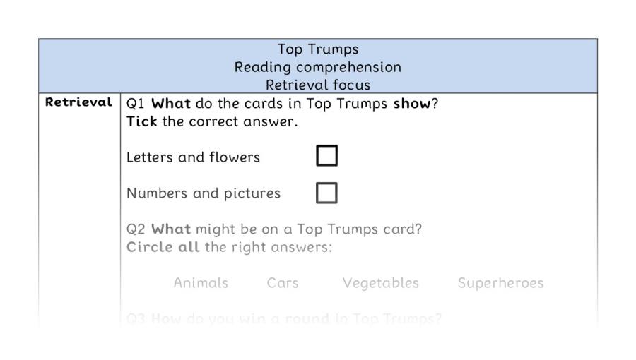 Reading comprehension - retrieval - Top Trumps