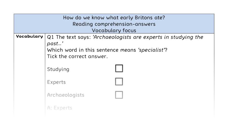Reading comprehension - vocabulary - How do we know what early Britons ate - answers