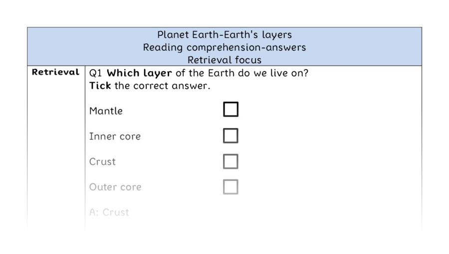 Reading comprehension - retrieval - Planet Earth-Earths layers - answers