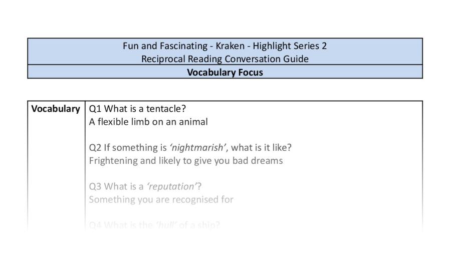 Reciprocal Reading Conversation - Kraken - Highlight Series 2 - Vocabulary Focus