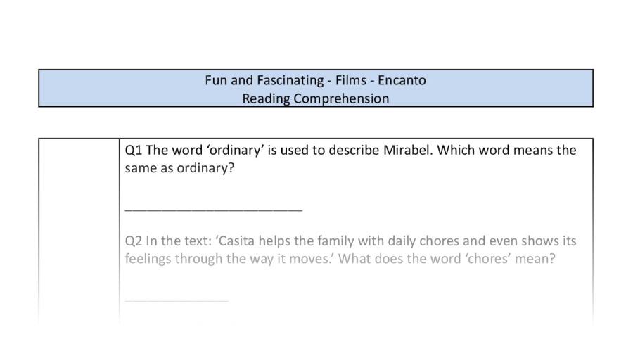 Reading Comprehension-Encanto-Vocabulary Focus