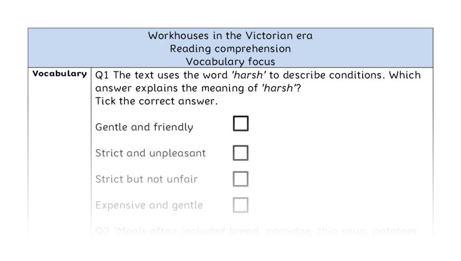 Reading comprehension - vocabulary - Workhouses in the Victorian era