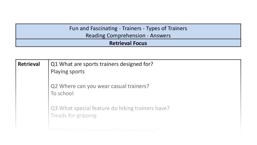 Reading Comprehension-Types of Trainers-Retrieval Focus-answers