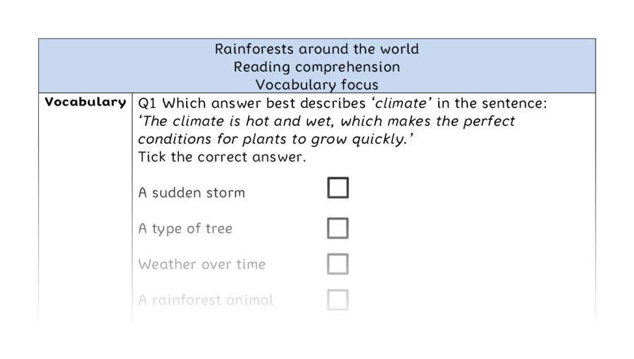 Reading comprehension - vocabulary - Rainforests around the world