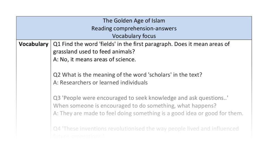 Reading comprehension - vocabulary - The Golden Age of Islam - Copy