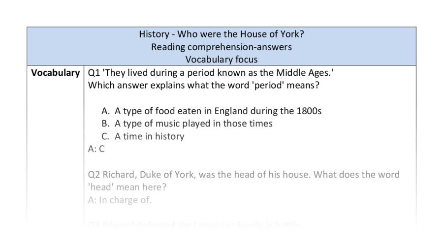 Reading comprehension - vocabulary - Who were the House of York