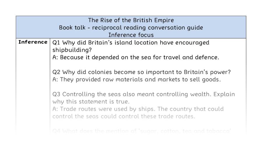 Reciprocal reading - inference - The Rise of the British Empire