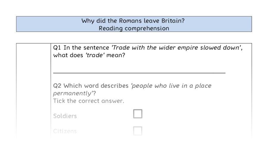 Reading comprehension VRSIPE - Why did the Romans leave Britain