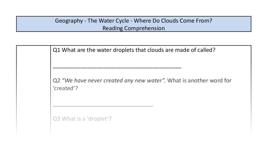 Reading comprehension-vocabulary - Where Do Clouds Come From