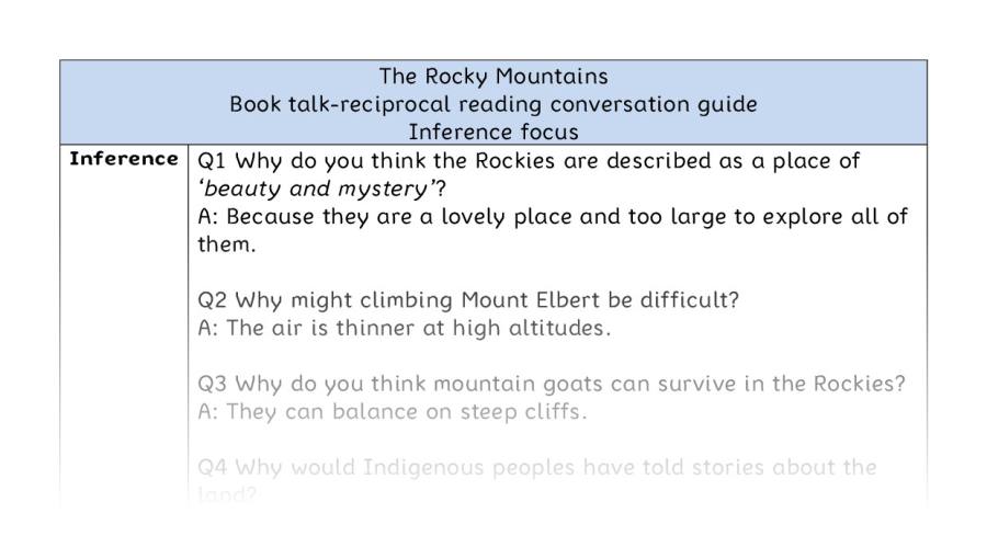 Reciprocal reading - inference - The Rocky Mountains
