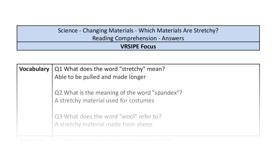 Reading Comprehension-VRSIPE-Which Materials Are Stretchy-answers