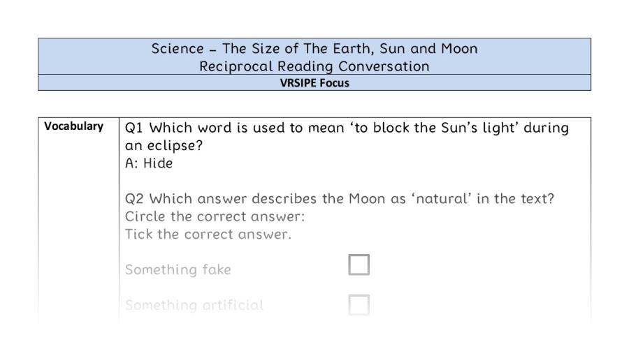 The Size of The Earth, Sun and Moon - Reciprocal Reading Conversation - VRSIPE Focus