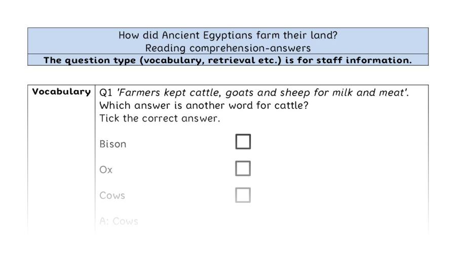 Reading comprehension - VRSIPE - Ancient Egyptian farming - answers