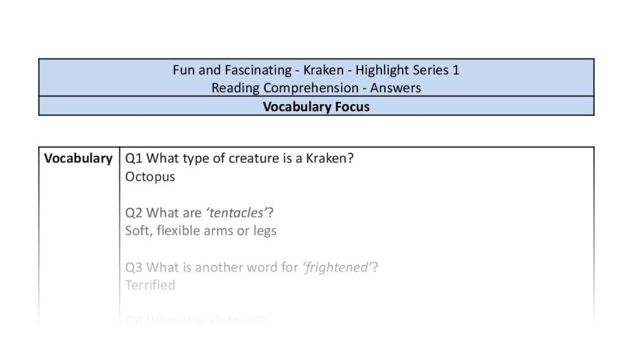 Reading Comprehension-Kraken-vocabulary-answers