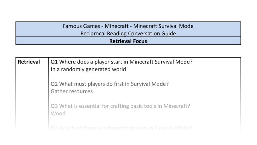 Reciprocal Reading Conversation - Minecraft Survival Mode - Retrieval Focus
