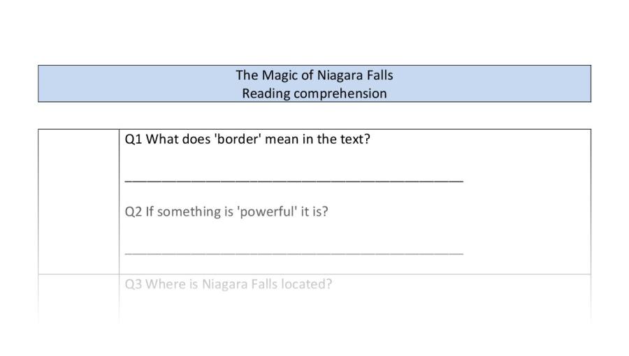 Reading comprehension -The Magic of Niagara Falls - VRSIPE